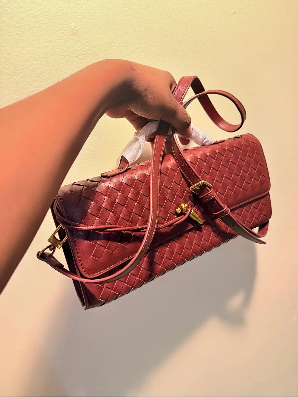 Bottega Veneta Intrecciato Nappa Flap Crossbody Red